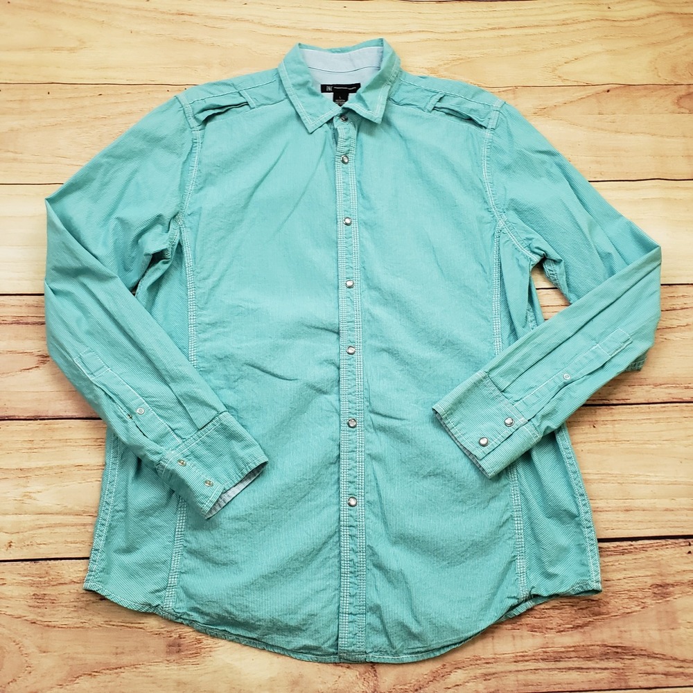INC International Concepts Shirt Mens‎ Large Green Button Up Pearl Snap
